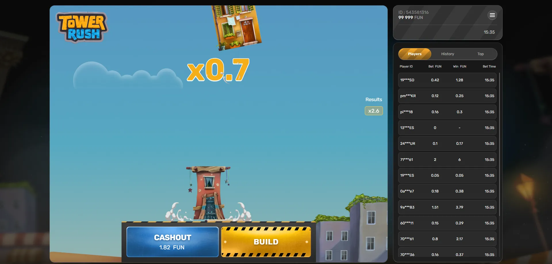 لعبة Tower Rush demo مجاناً — ابنِ برجك وحقق أعلى المضاعفات